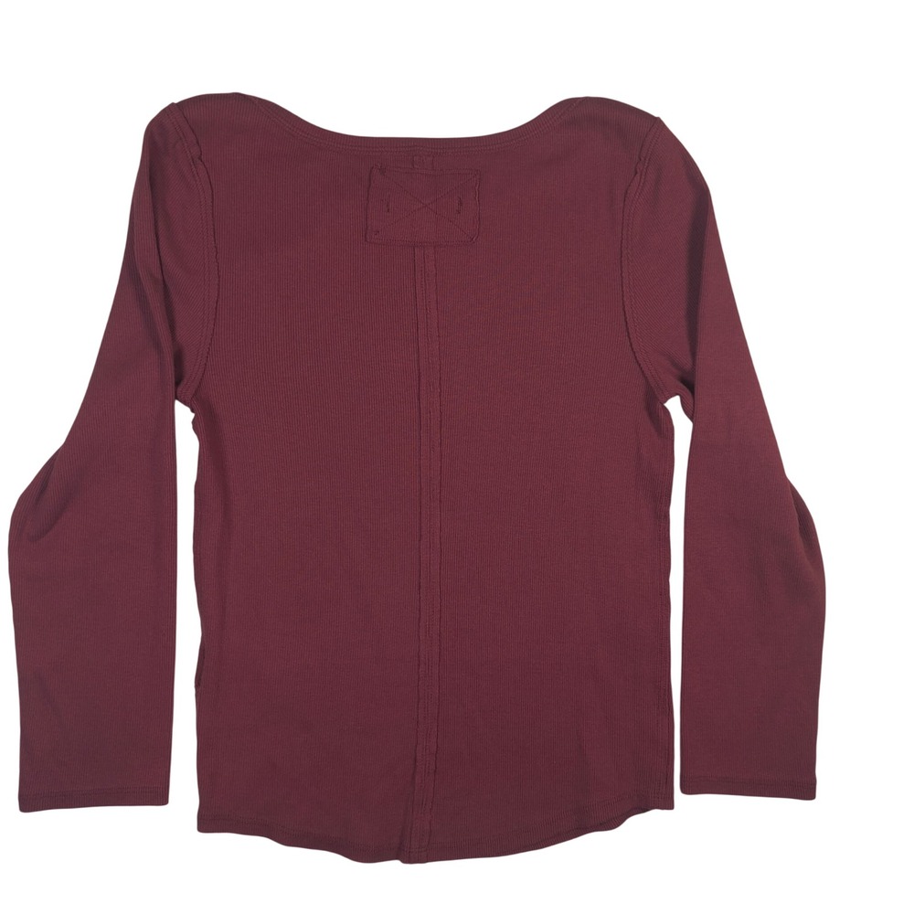 Free People We The Free Lucy Layering Top M Ribbed Long Sleeve Burgundy Cotton - Picture 4 of 4